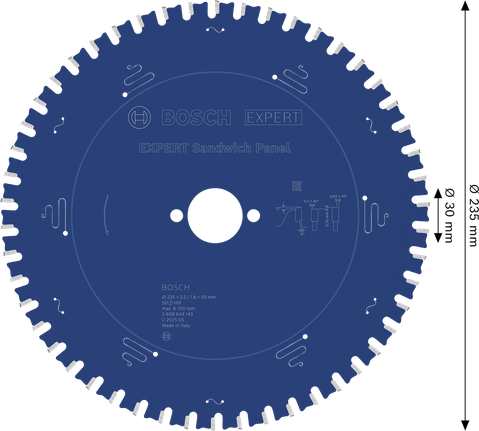 Hoja de sierra circular para paneles sándwich Bosch EXPERT, diámetro 235 mm.
